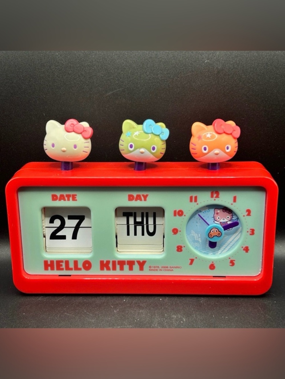 2008 Sanrio Hello Kitty & Hero Hello Kitty Perpetual Calendar Clock, Y2K Kawaii